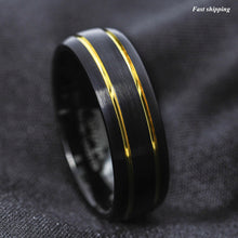 Load image into Gallery viewer, 8mm Tungsten Ring Black Brushed Dome 18k gold Wedding Band Mens Jewelry