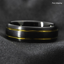 Load image into Gallery viewer, 8mm Tungsten Ring Black Brushed Dome 18k gold Wedding Band Mens Jewelry