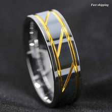 Load image into Gallery viewer, 8mm Silver Tungsten Carbide Ring Infinity 18K gold inlay Wedding Band Men's Jewelry