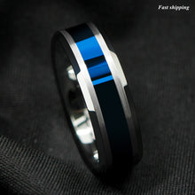 Load image into Gallery viewer, 8mm Tungsten Carbide Ring Blue Center silver Brushed Edge Band Ring
