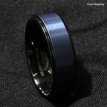 Load image into Gallery viewer, 8mm Black Tungsten Carbide Ring Sea Blue Brushed Center Bridal Band Men Jewelry