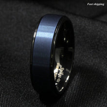 Load image into Gallery viewer, 8mm Black Tungsten Carbide Ring Sea Blue Brushed Center Bridal Band Men Jewelry