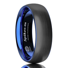 Load image into Gallery viewer, 8mm Dome Brushed Blue black Tungsten ring Wedding Band Bridal Mens Jewelry