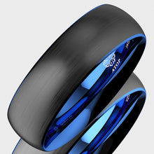 Load image into Gallery viewer, 8mm Dome Brushed Blue black Tungsten ring Wedding Band Bridal Mens Jewelry