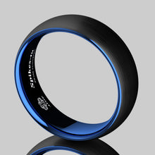 Load image into Gallery viewer, 8mm Dome Brushed Blue black Tungsten ring Wedding Band Bridal Mens Jewelry