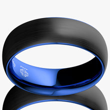 Load image into Gallery viewer, 8mm Dome Brushed Blue black Tungsten ring Wedding Band Bridal Mens Jewelry