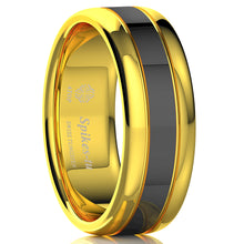 Load image into Gallery viewer, 8mm Black Dome 18K Gold Tungsten Ring Wedding Band Bridal Ring