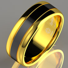 Load image into Gallery viewer, 8mm Black Dome 18K Gold Tungsten Ring Wedding Band Bridal Ring