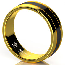 Load image into Gallery viewer, 8mm Black Dome 18K Gold Tungsten Ring Wedding Band Bridal Ring