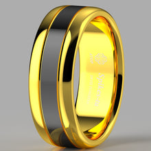 Load image into Gallery viewer, 8mm Black Dome 18K Gold Tungsten Ring Wedding Band Bridal Ring