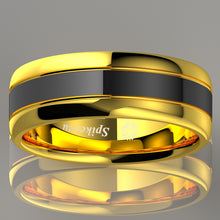 Load image into Gallery viewer, 8mm Black Dome 18K Gold Tungsten Ring Wedding Band Bridal Ring