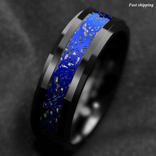 Load image into Gallery viewer, 8mm Tungsten Carbide Ring Blue Celtic Dragon Black carbon fibre  ring