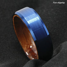 Load image into Gallery viewer, 8mm Blue Brushed Tungsten Red Sandal Wood Inlay Wedding Band Ring Men's Jewelry