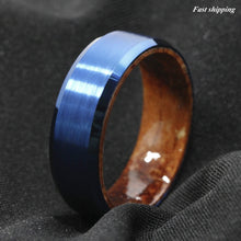 Load image into Gallery viewer, 8mm Blue Brushed Tungsten Red Sandal Wood Inlay Wedding Band Ring Men's Jewelry