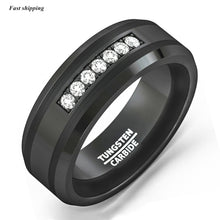 Load image into Gallery viewer, 8mm Black Tungsten Carbide Ring Diamonds Inlay Comfort Fit MEN Wedding Band