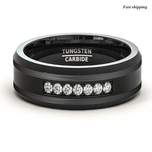 Load image into Gallery viewer, 8mm Black Tungsten Carbide Ring Diamonds Inlay Comfort Fit MEN Wedding Band