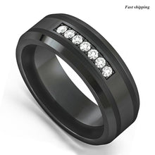 Load image into Gallery viewer, 8mm Black Tungsten Carbide Ring Diamonds Inlay Comfort Fit MEN Wedding Band