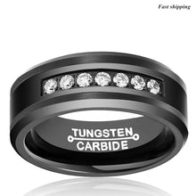 Load image into Gallery viewer, 8mm Black Tungsten Carbide Ring Diamonds Inlay Comfort Fit MEN Wedding Band