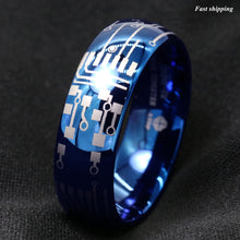 Load image into Gallery viewer, 8mm Shiny Blue Dome Tungsten Carbide Ring Laser Circuit Board Men's Jewelry