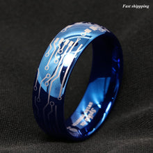 Load image into Gallery viewer, 8mm Shiny Blue Dome Tungsten Carbide Ring Laser Circuit Board Men's Jewelry