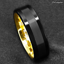 Load image into Gallery viewer, 8mm Black Tungsten Carbide Ring Brushed Wedding Band 18K Gold mens jewelry