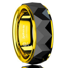 Load image into Gallery viewer, 8mm Black Rhombus polished Tungsten ring 18k Gold wedding band men jewelry