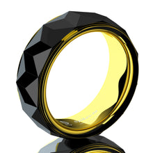 Load image into Gallery viewer, 8mm Black Rhombus polished Tungsten ring 18k Gold wedding band men jewelry