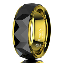 Load image into Gallery viewer, 8mm Black Rhombus polished Tungsten ring 18k Gold wedding band men jewelry