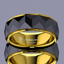 Load image into Gallery viewer, 8mm Black Rhombus polished Tungsten ring 18k Gold wedding band men jewelry