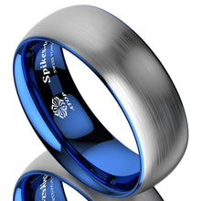 Load image into Gallery viewer, 8mm Tungsten Carbide ring Silver Brushed Blue Inlay Wedding Band Men's Ring