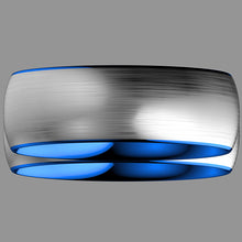 Load image into Gallery viewer, 8mm Tungsten Carbide ring Silver Brushed Blue Inlay Wedding Band Men's Ring