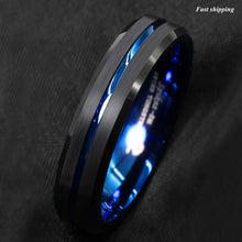 Load image into Gallery viewer, 8/6mm Tungsten Men's Ring Thin Blue Line-Inside Black Brushed Band