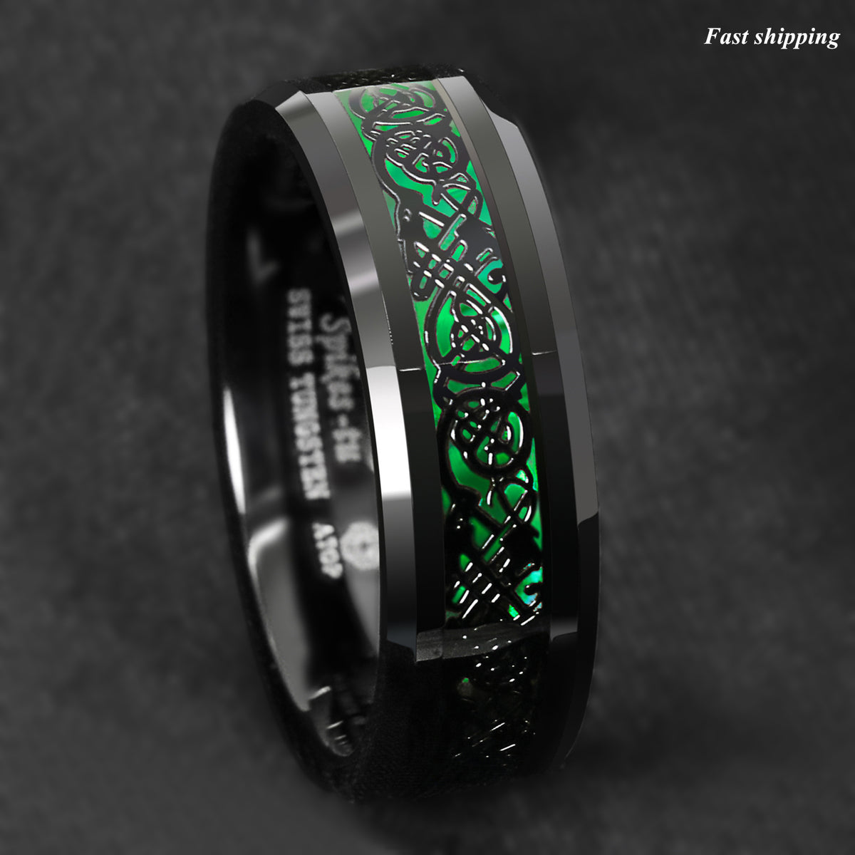 TUNGSTORY 8mm Black Tungsten Wedding Ring - Celtic Dragon Design With Blue Carbon Fiber Inlay, Comfort Fit Size 5-14 - View #9
