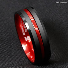 Load image into Gallery viewer, 8/6mm Black Tungsten Carbide Thin Red Line Wedding Band Ring  Men's Jewelry