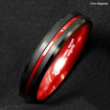 Load image into Gallery viewer, 8/6mm Black Tungsten Carbide Thin Red Line Wedding Band Ring  Men's Jewelry