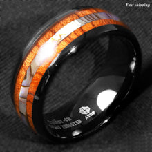 Load image into Gallery viewer, 8mm Black Tungsten carbide ring Koa Wood Abalone Wedding Band Men's Jewelry