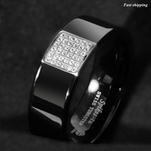 Load image into Gallery viewer, 8mm Black Tungsten Ring 925 Silver Inlay 36 Diamonds Men Wedding Band Ring