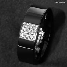 Load image into Gallery viewer, 8mm Black Tungsten Ring 925 Silver Inlay 36 Diamonds Men Wedding Band Ring
