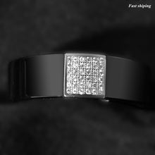 Load image into Gallery viewer, 8mm Black Tungsten Ring 925 Silver Inlay 36 Diamonds Men Wedding Band Ring