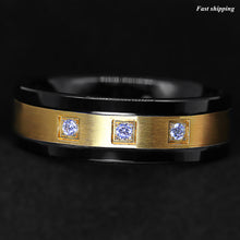 Load image into Gallery viewer, 8mm Black Tungsten Ring Brushed 18K Gold Diamonds -LUXURY Men's Wedding Band