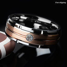 Load image into Gallery viewer, 8mm Silver Tungsten Ring Rose Gold Brushed Diamond -LUXURY Men Wedding Band