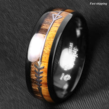 Load image into Gallery viewer, 8/6mm Black Dome Tungsten Ring 2 Style Wood Arrow Wedding Band  Men Jewelry