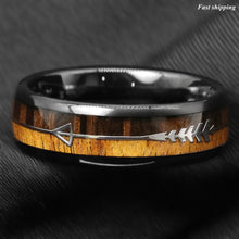 Load image into Gallery viewer, 8/6mm Black Dome Tungsten Ring 2 Style Wood Arrow Wedding Band  Men Jewelry