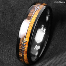 Load image into Gallery viewer, 8/6mm Black Dome Tungsten Ring 2 Style Wood Arrow Wedding Band  Men Jewelry