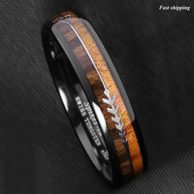 Load image into Gallery viewer, 8/6mm Black Dome Tungsten Ring 2 Style Wood Arrow Wedding Band  Men Jewelry