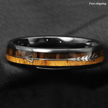 Load image into Gallery viewer, 8/6mm Black Dome Tungsten Ring 2 Style Wood Arrow Wedding Band  Men Jewelry