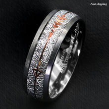 Load image into Gallery viewer, 8/6mm Rock Gray Brushed Dome Tungsten Ring Silver Rose Gold Arrow