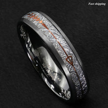 Load image into Gallery viewer, 8/6mm Rock Gray Brushed Dome Tungsten Ring Silver Rose Gold Arrow