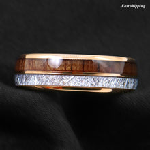 Load image into Gallery viewer, 8/6mm Rose Gold Dome Tungsten Ring Silver Koa Wood Inlay Bridal Men Jewelry