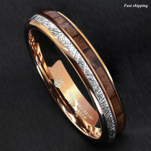 Load image into Gallery viewer, 8/6mm Rose Gold Dome Tungsten Ring Silver Koa Wood Inlay Bridal Men Jewelry